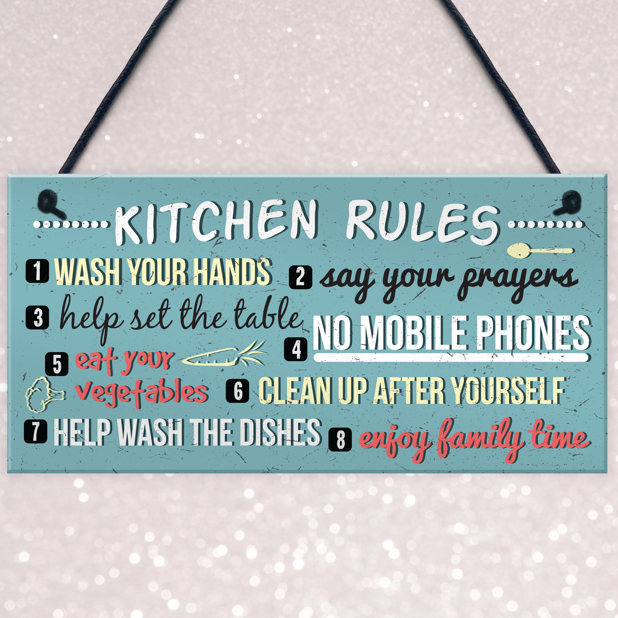 Funny Rustic Kitchen House Rules Hanging Wall Plaque Sign Gift