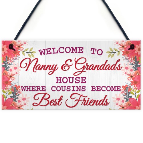 Nanny And Grandads House Shabby Chic Hanging Sign Plaque Gift