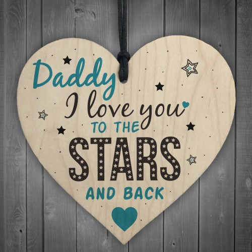 Stars And Back Fathers Day Dad Daddy Wooden Heart Sign Gift