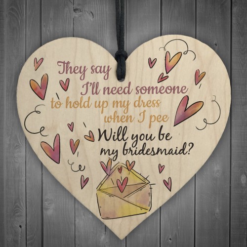 Will You Be My Bridesmaid Wooden Hanging Heart Wedding Invites