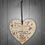 Will You Be My Bridesmaid Wooden Hanging Heart Wedding Invites