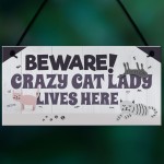 Funny CRAZY CAT LADY Hanging Plaque Animal Lover Sign Cute Gift