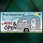 Open Door Policy Caravan Hanging Plaque Novelty Chic Camping Art