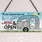 Open Door Policy Caravan Hanging Plaque Novelty Chic Camping Art