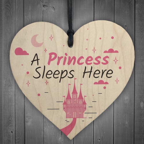 Princess Sleeps Here Hanging Heart Baby Daughter Bedroom Plaque