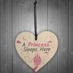 Princess Sleeps Here Hanging Heart Baby Daughter Bedroom Plaque