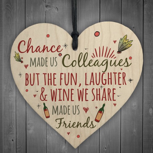 Colleagues Fun, Laughter & Wine Novelty Wood Heart Leaving Gift