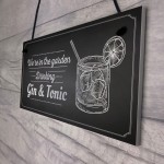 In The Garden Drinking Gin & Tonic Wall Hanging Plaque Chic Sign