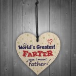 World's Greatest Farter Fathers Day Dad Wood Heart Sign Funny