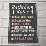 Bathroom Rules Funny Toilet Door Wall Sign Novelty Joke Plaque 