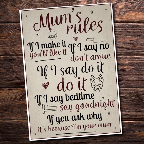 Mum's Rules Hanging Plaque Humorous Kitchen Plaque Chic Wall 