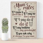 Mum's Rules Hanging Plaque Humorous Kitchen Plaque Chic Wall 