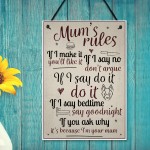 Mum's Rules Hanging Plaque Humorous Kitchen Plaque Chic Wall 