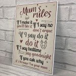 Mum's Rules Hanging Plaque Humorous Kitchen Plaque Chic Wall 