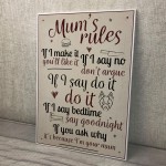 Mum's Rules Hanging Plaque Humorous Kitchen Plaque Chic Wall 