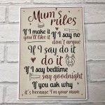 Mum's Rules Hanging Plaque Humorous Kitchen Plaque Chic Wall 