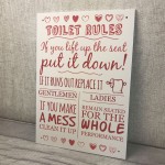 Toilet Rules Shabby Chic Plaque Bathroom Wall Door Sign New Home