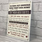 Rules to Non Pet Owners Retro Sign Wall Plaque Dog Cat Lover