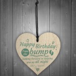 Happy Birthday From Bump Wooden Heart Dad Mum Funny Baby Gift 