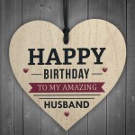 Happy Birthday Husband Wife Hubby Partner Wooden Heart Plaque