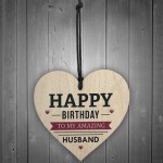 Happy Birthday Husband Wife Hubby Partner Wooden Heart Plaque