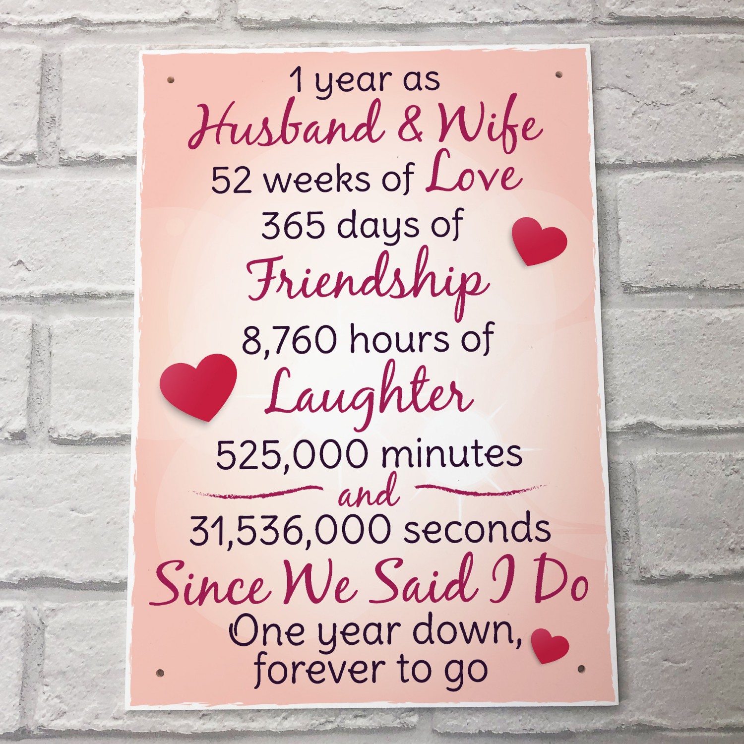 1st Wedding Anniversary Plaque Husband Wife Gift For Her Women