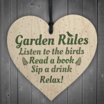 Garden Rules Wooden Hanging Heart Plaque Garden Shed Friendship