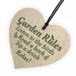 Garden Rules Wooden Hanging Heart Plaque Garden Shed Friendship