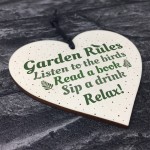 Garden Rules Wooden Hanging Heart Plaque Garden Shed Friendship