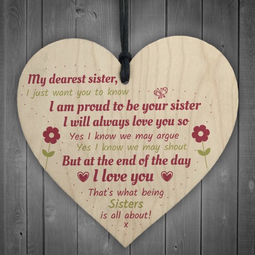 Sister Gift Birthday Gift For Sister Keepsake Poem Wooden Heart