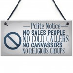 No Cold Callers Sales Front Door Stop Sign Polite Notice Plaque