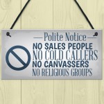 No Cold Callers Sales Front Door Stop Sign Polite Notice Plaque