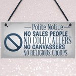 No Cold Callers Sales Front Door Stop Sign Polite Notice Plaque