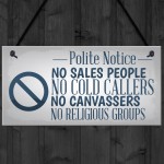 No Cold Callers Sales Front Door Stop Sign Polite Notice Plaque