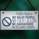 No Cold Callers Sales Front Door Stop Sign Polite Notice Plaque