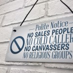 No Cold Callers Sales Front Door Stop Sign Polite Notice Plaque