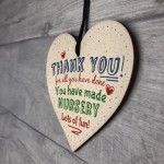 Thank You Nursery Teacher Gift Wooden Heart Sign Leaving Present