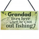 Grandad Lives Here CARP Fishing Hanging Sign Fathers Day Dad