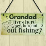 Grandad Lives Here CARP Fishing Hanging Sign Fathers Day Dad