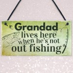 Grandad Lives Here CARP Fishing Hanging Sign Fathers Day Dad