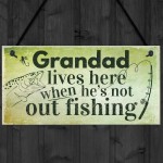 Grandad Lives Here CARP Fishing Hanging Sign Fathers Day Dad