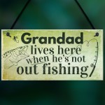 Grandad Lives Here CARP Fishing Hanging Sign Fathers Day Dad