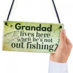 Grandad Lives Here CARP Fishing Hanging Sign Fathers Day Dad