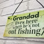 Grandad Lives Here CARP Fishing Hanging Sign Fathers Day Dad