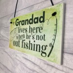 Grandad Lives Here CARP Fishing Hanging Sign Fathers Day Dad