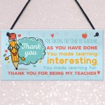 Gift For Teacher Thank You Teaching Assistant Nursery Gift Sign