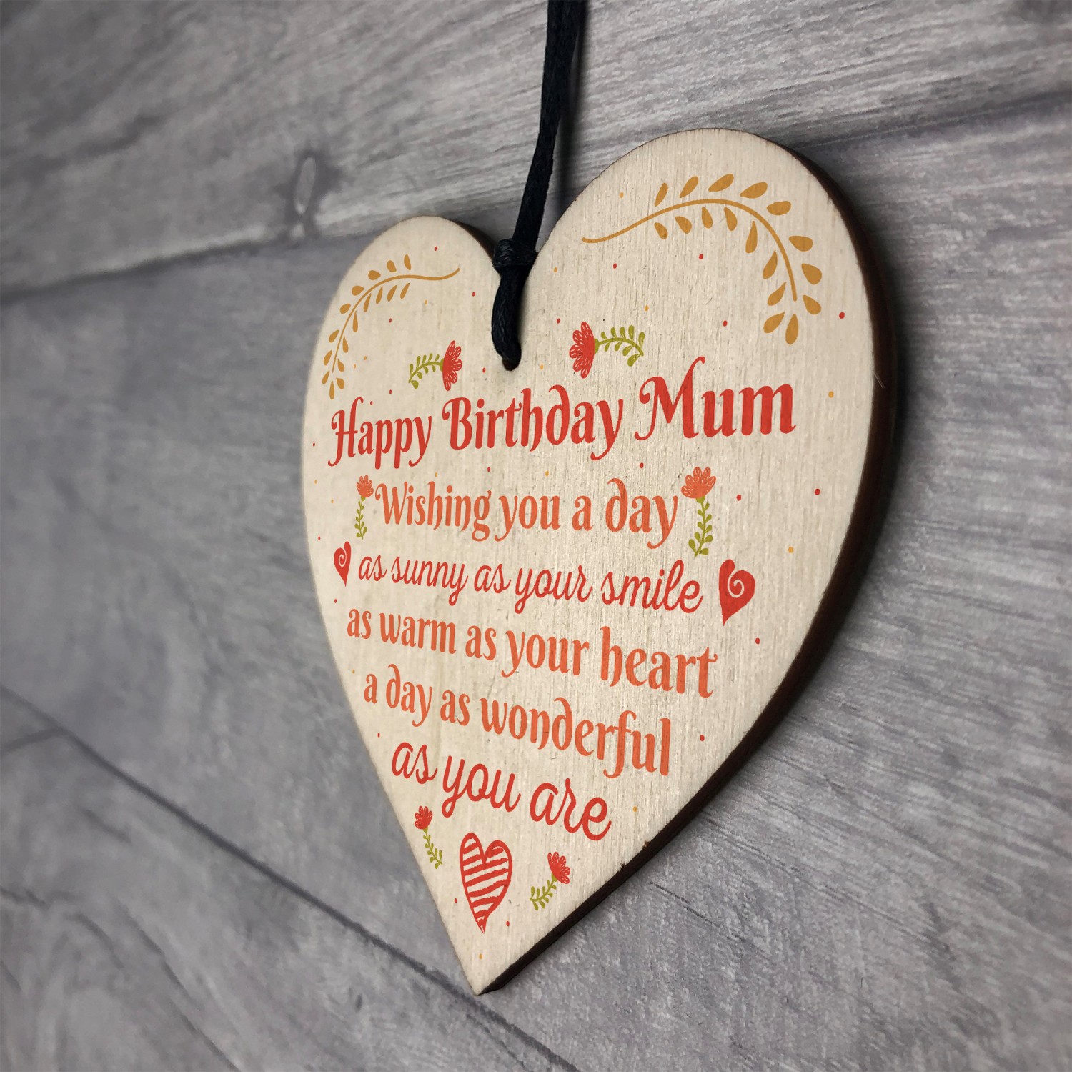 Gift For Her Handmade Happy Birthday Mum Wooden Heart Sign