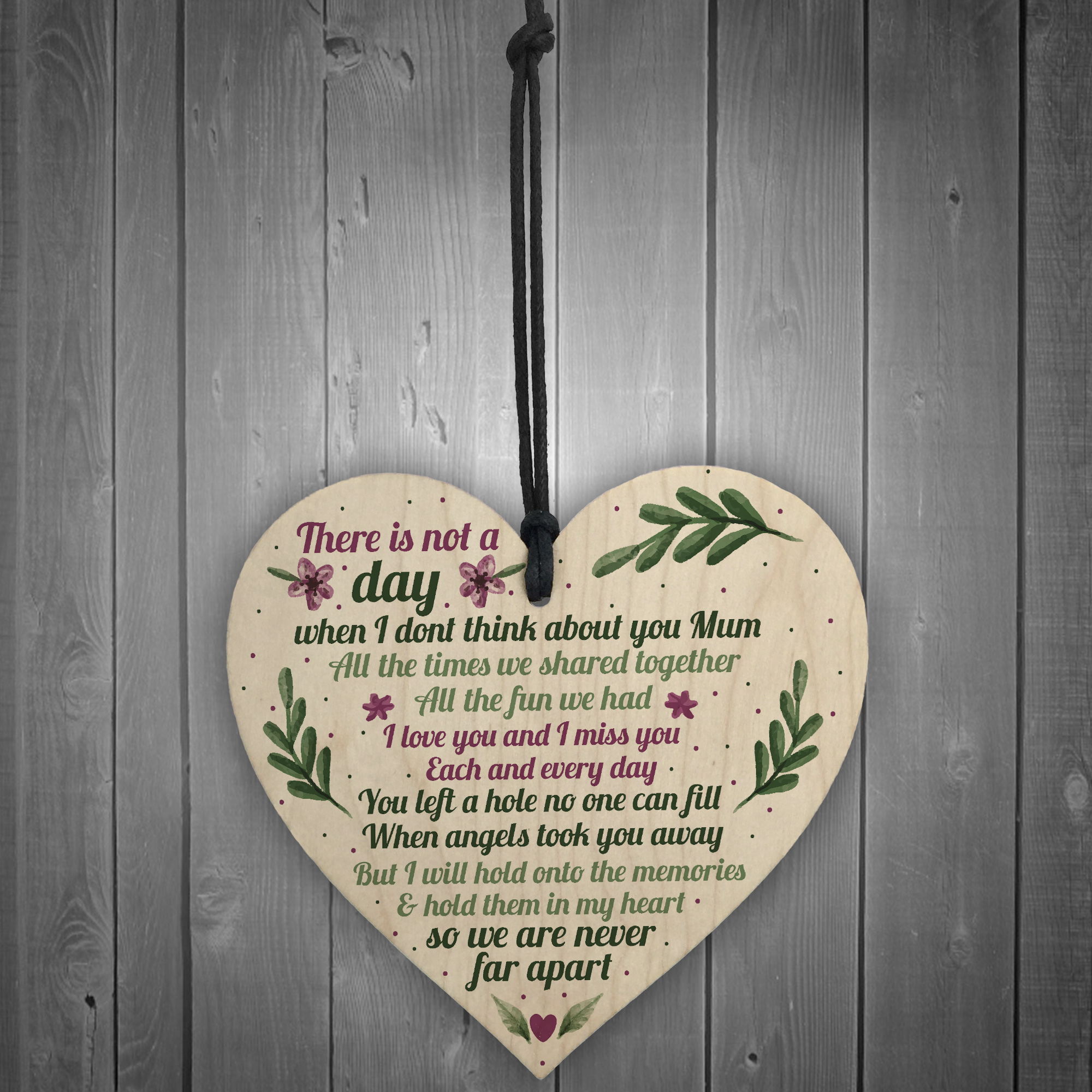 Mum Memorial Gift Grave Plaque Tribute Sign Wooden Heart Mum