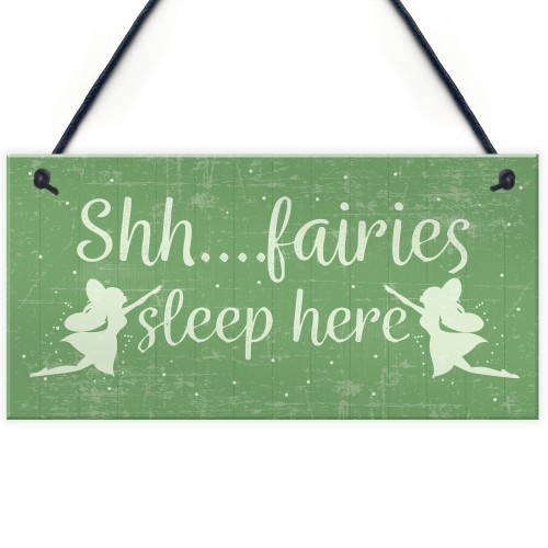 Fairies Sleep Here Novelty Hanging Shabby Chic Plaque Fairy Sign