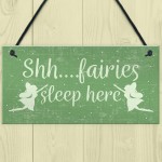 Fairies Sleep Here Novelty Hanging Shabby Chic Plaque Fairy Sign